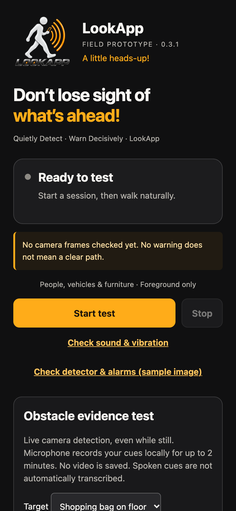 LookApp prototype start screen